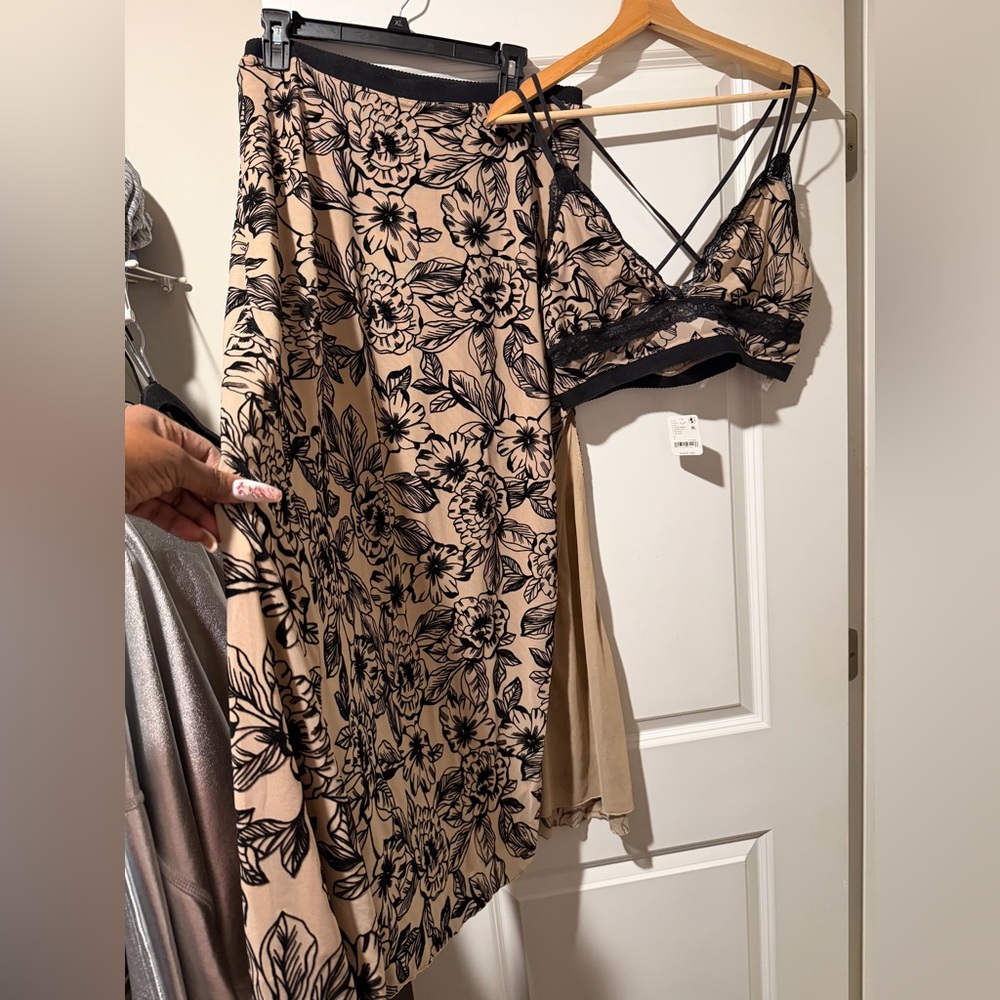 Free People Black and Tan Floral Set